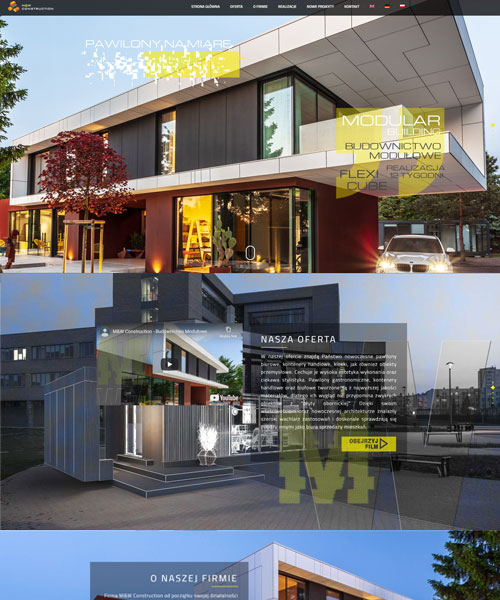 Projekt strony dla MW construction - nowoczesne pawilony MW construction - nowoeczesne pawilony - layout strony internetowej Angels Advertising