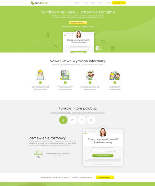Projekt strony dla Sendbean Sendbean - layout strony internetowej Angels Advertising